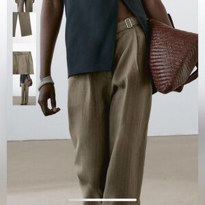 Massimo Dutti Stripes Linen Trousers with Buckle